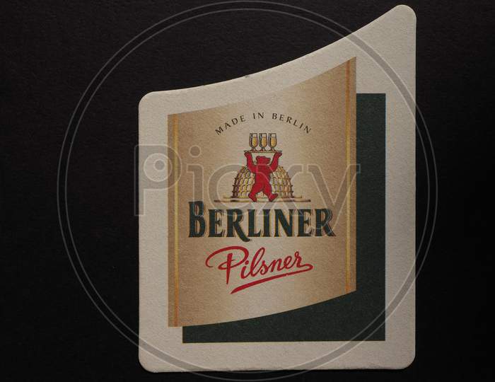 Berlin, Germany - December 11, 2014: Beermat Of German Beer Berliner Pilsner