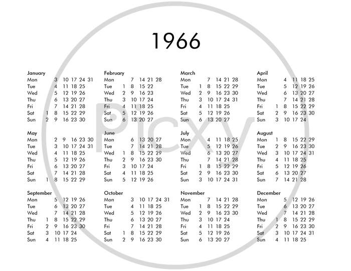 Calendar Of Year 1966