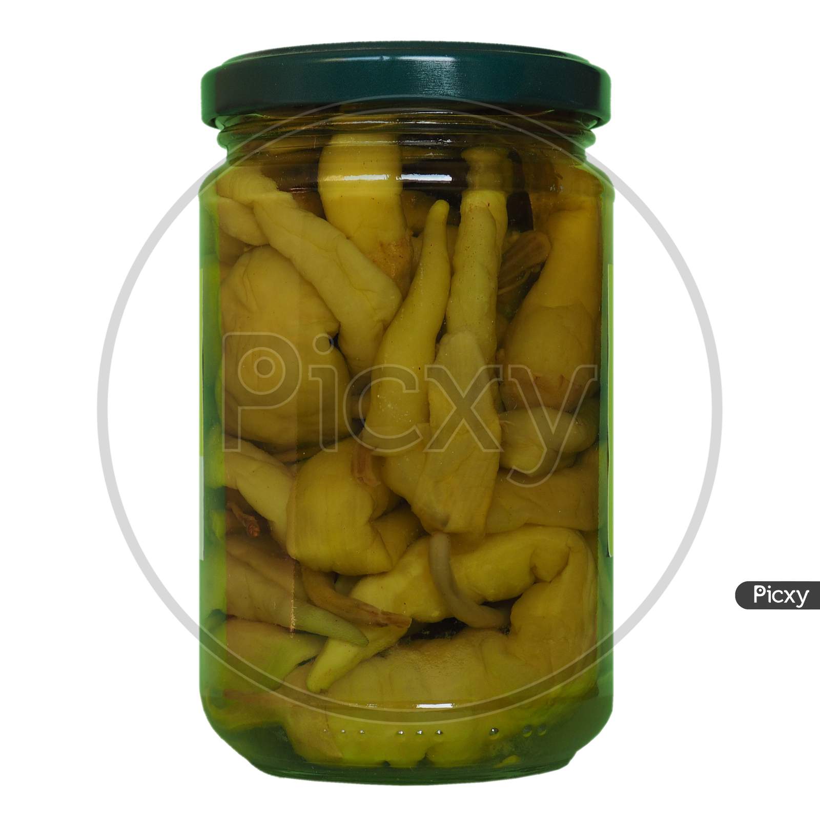 Jar Of Green Peppers Vegetables Food Isolated Over White