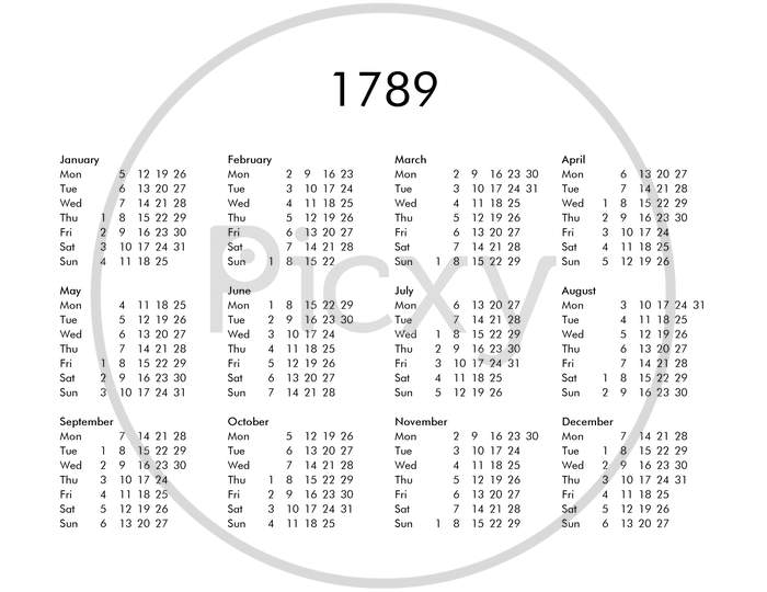 Calendar Of Year 1789