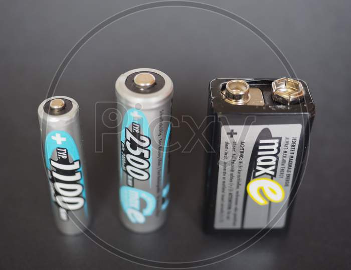 Berlin, Germany - January 10, 2015: Ansmann Aaa, Aa And 9V Rechargeable Batteries