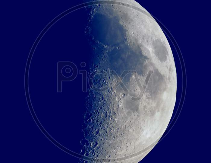 First Quarter Moon Seen With Telescope
