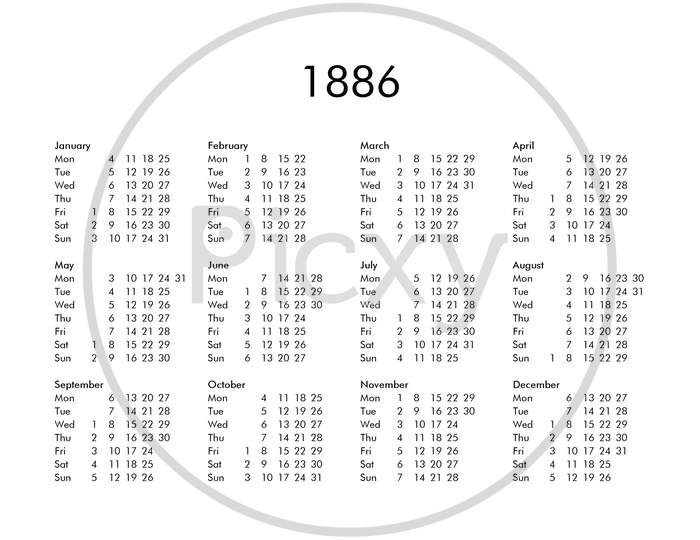 Calendar Of Year 1886