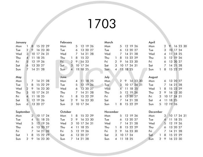 Calendar Of Year 1703