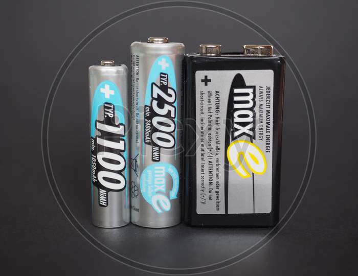 Berlin, Germany - January 10, 2015: Ansmann Aaa, Aa And 9V Rechargeable Batteries