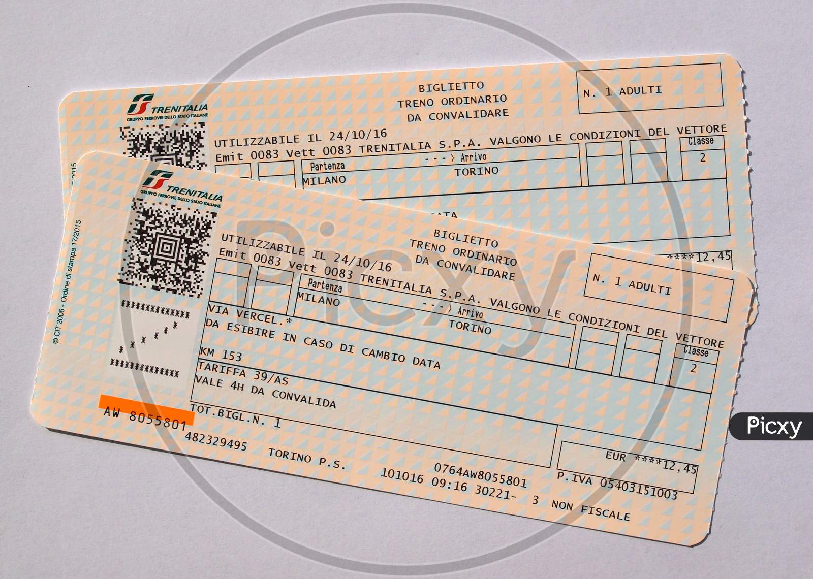Milan, Italy - Circa October 2016: Italian Trenitalia Train Tickets