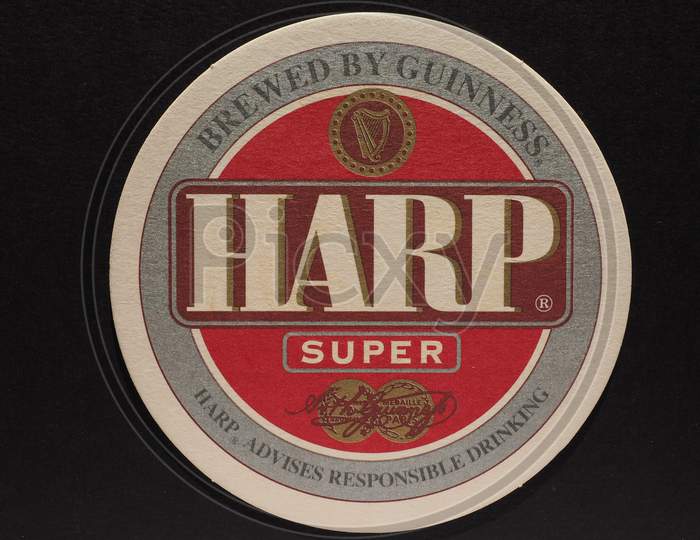 Dublin, Ireland - December 11, 2014: Beermat Of Irish Beer Harp