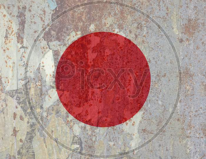 Japanese Flag Of Japan, Texturised Background