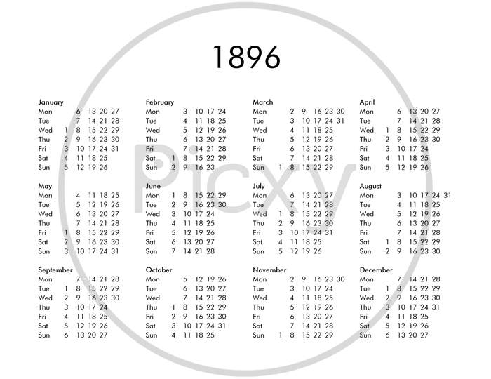 Calendar Of Year 1896