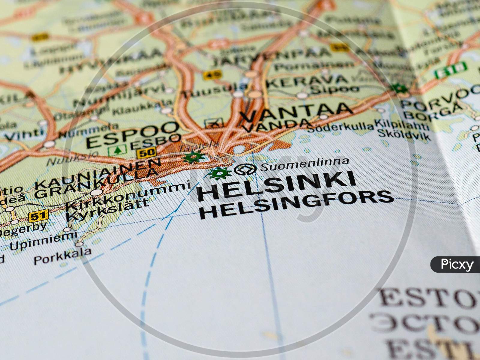 Helsinki, Finland - Circa April 2016: Detail Of A Map Of The City With Selective Focus On Town Name