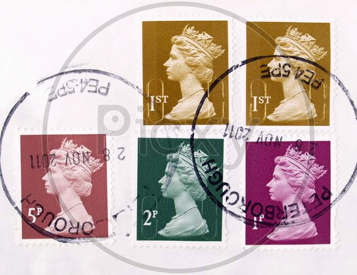 London, Uk - December 13, 2011: Range Of British Postage Stamps With Hm The Queen Elizabeth Ii