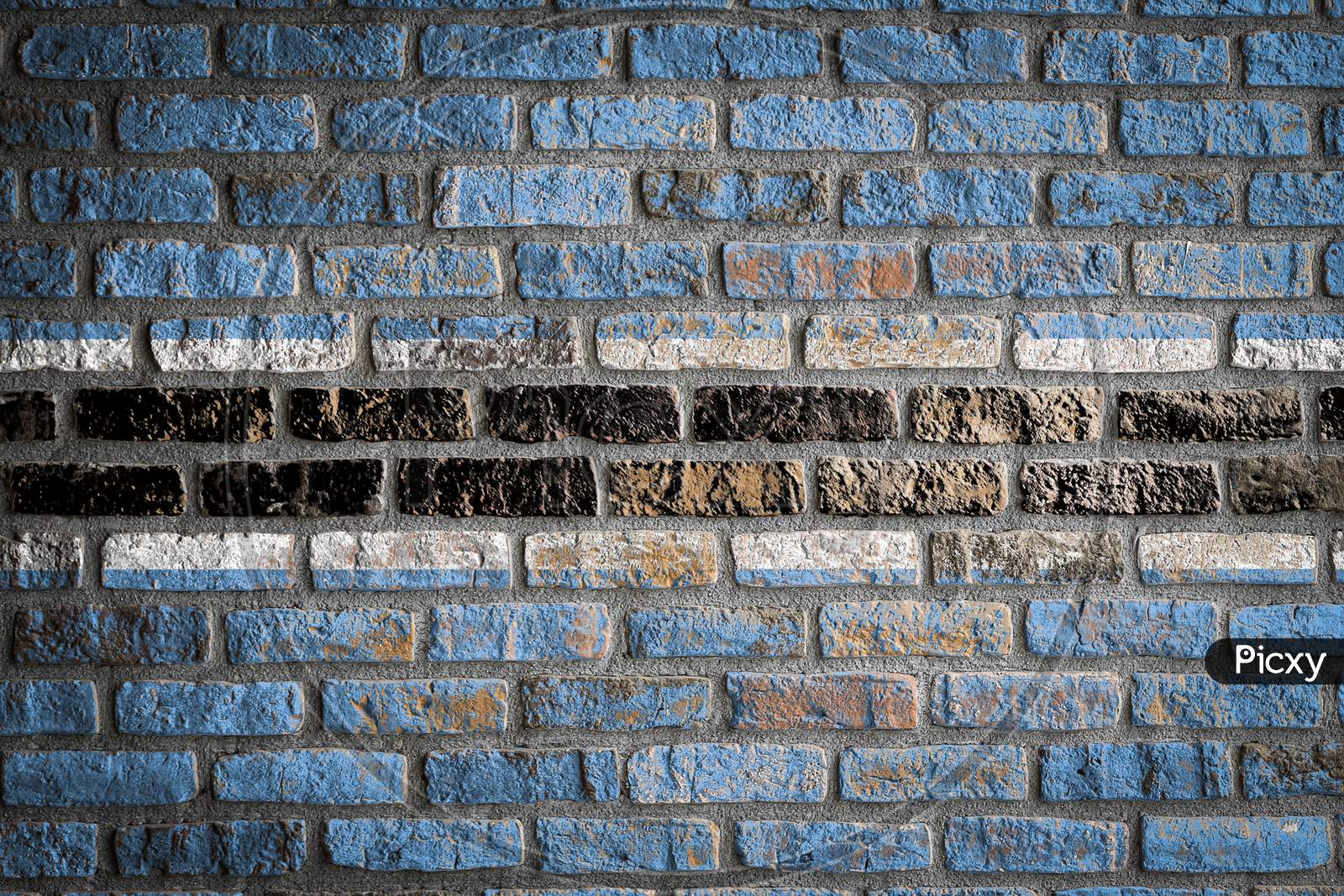 National Flag Of Botswana
 Depicting In Paint Colors On An Old Brick Wall. Flag  Banner On Brick Wall Background.