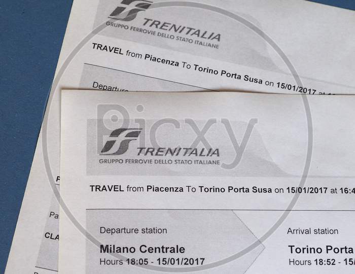 Milan, Italy - Circa January 2017: Italian Trenitalia Train Tickets