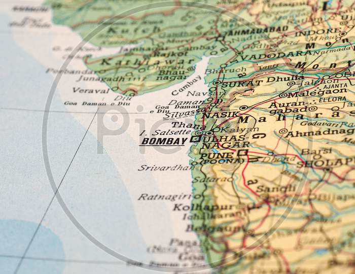 Mumbay (Bombay), India - Circa April 2016: Detail Of A Map Of The City With Selective Focus On Town Name