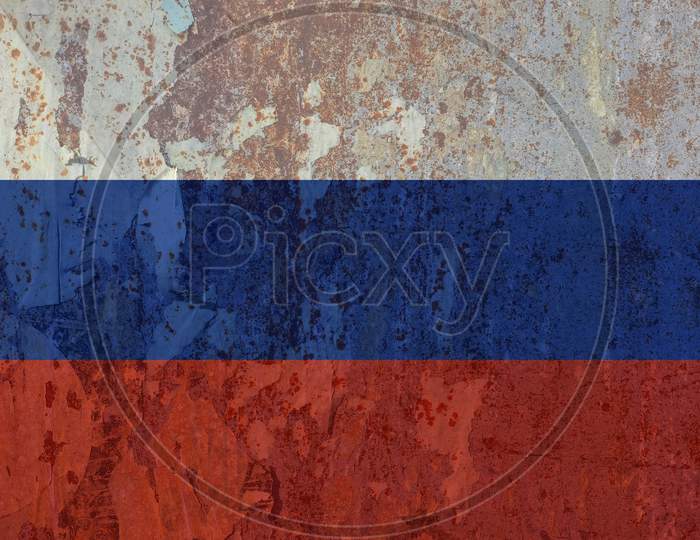 Russian Flag Of Russia, Texturised Background
