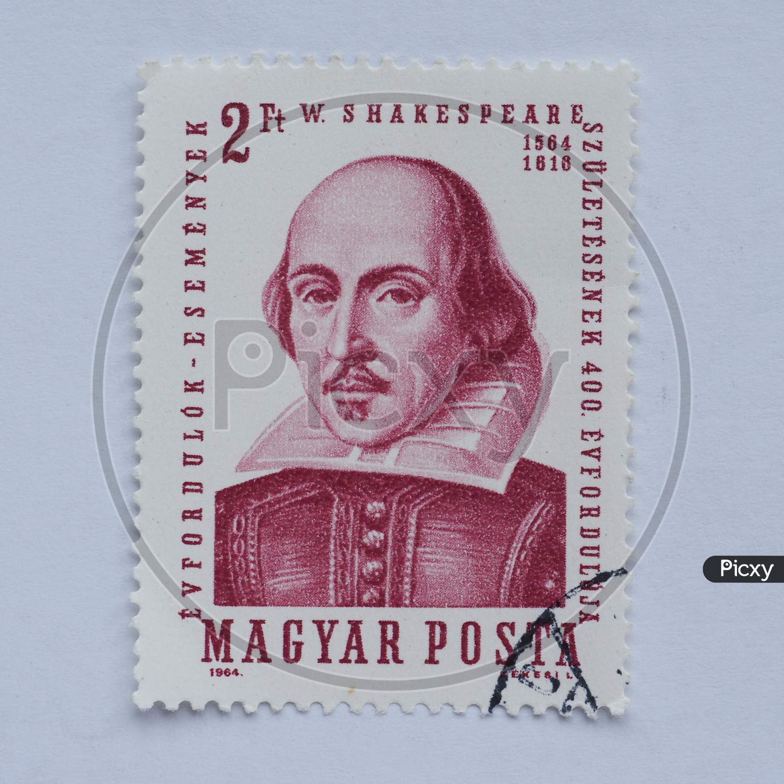 Budapest, Hungary - Circa 2015: A Stamp Printed By Hungary Shows English Poet William Shakespeare