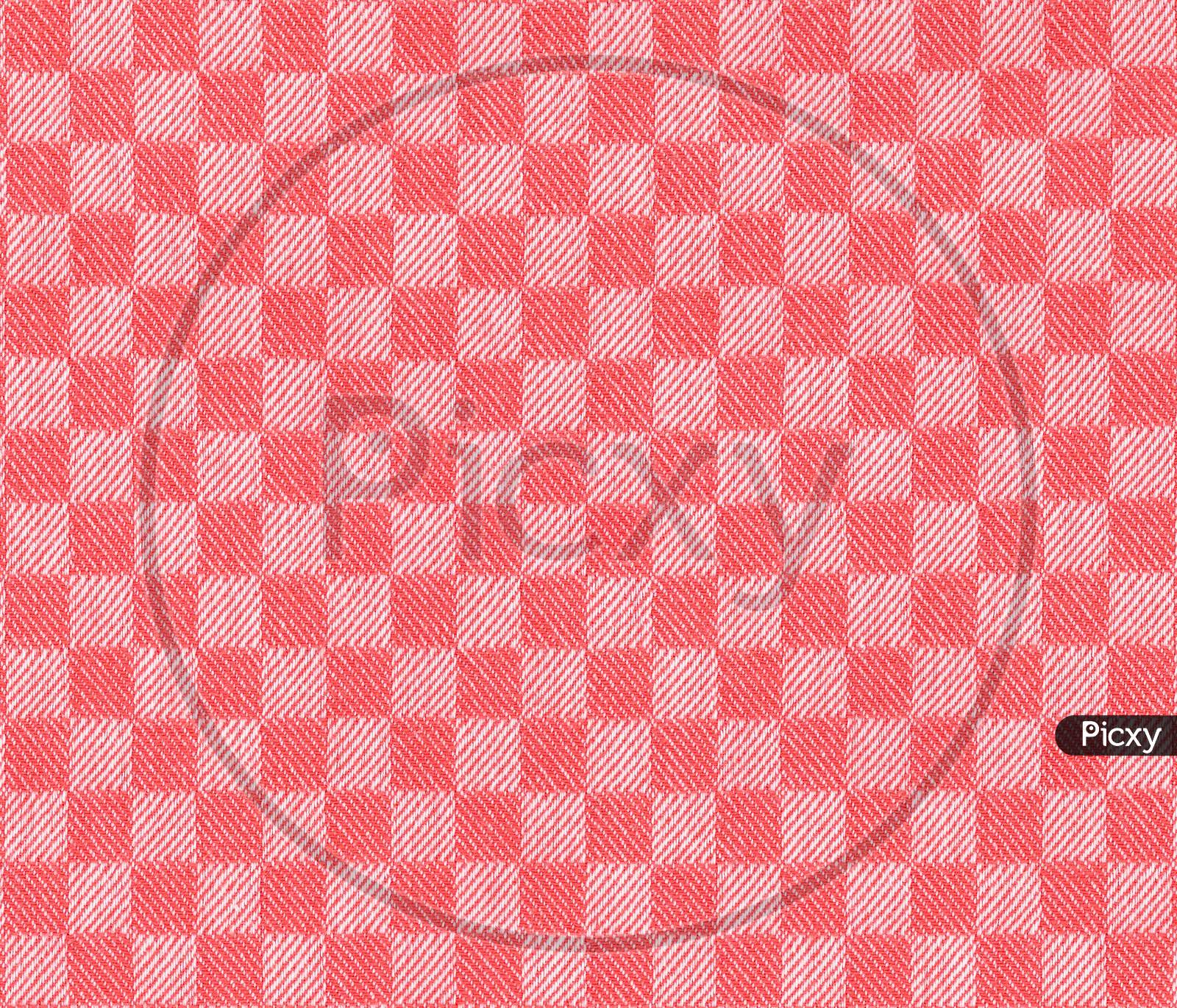 Chequered Red And White Fabric Texture Background