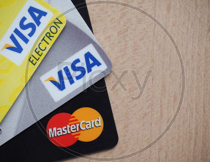 London, Uk - Circa August 2015: Mastercard And Visa Credit Cards