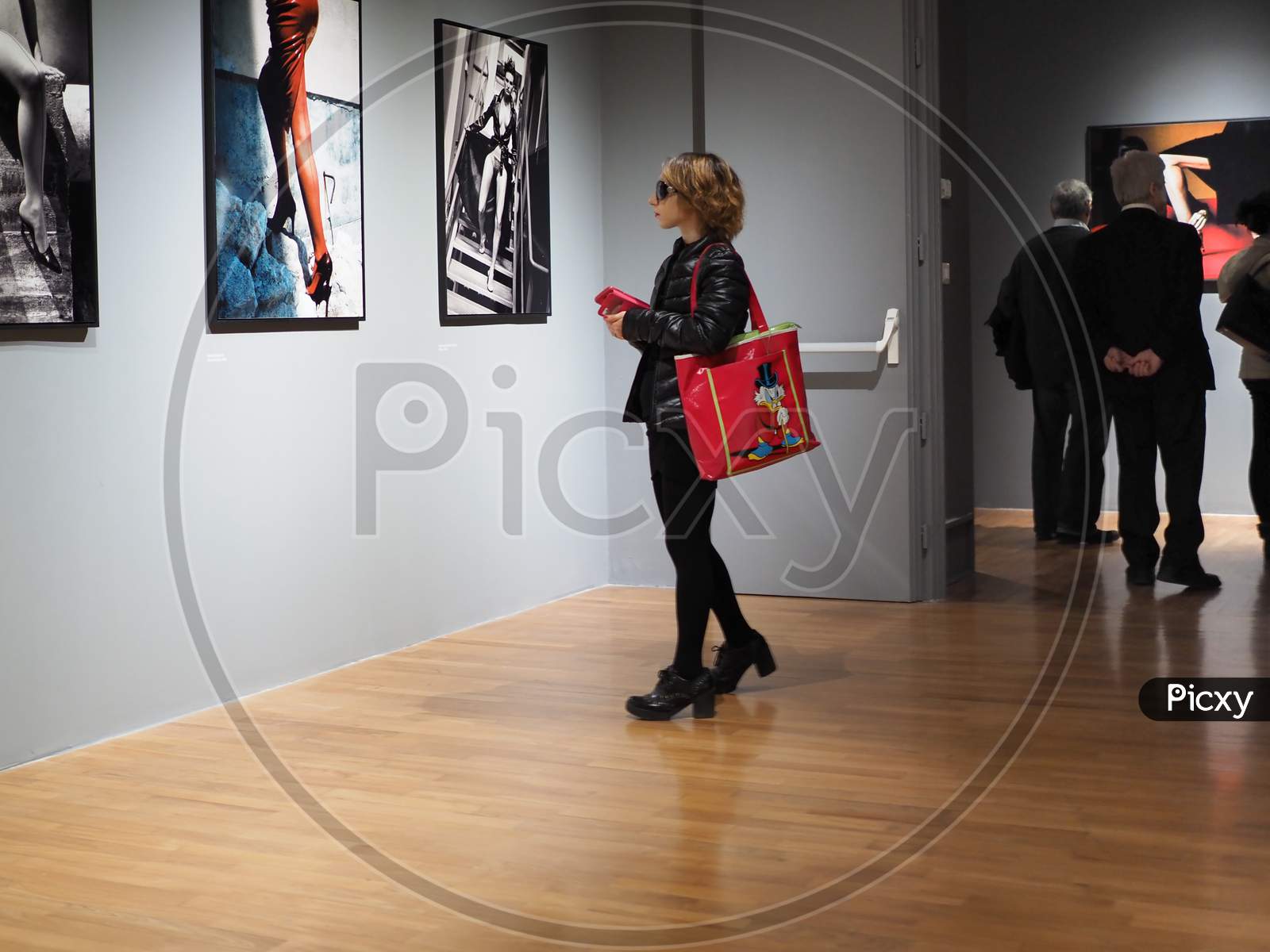 Image Of Turin Italy Circa February 2020 Woman Visiting The Helmut Newton Exhibition At Gam 