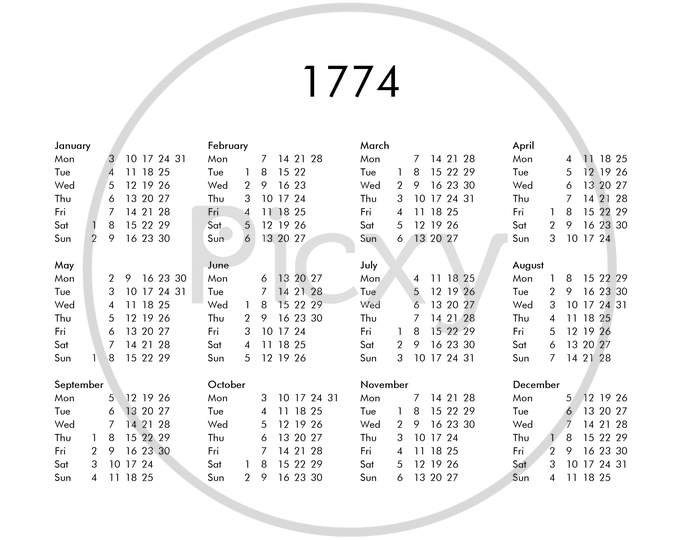 Calendar Of Year 1774