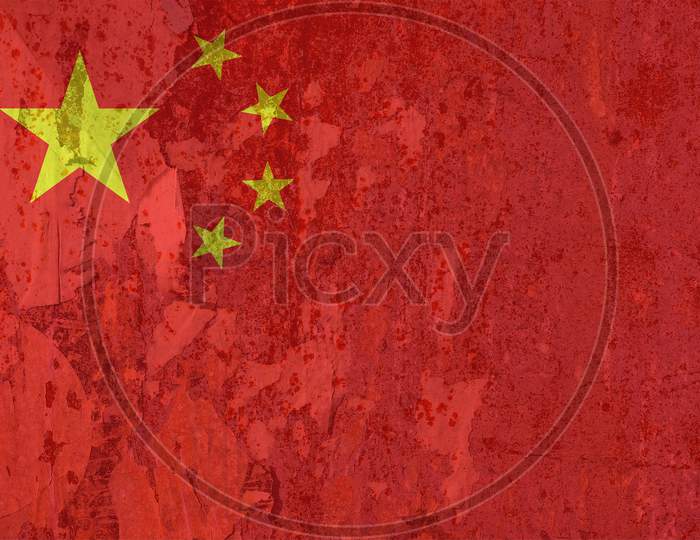 Chinese Flag Of China, Texturised Background