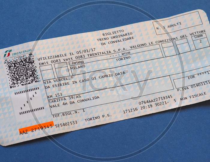 Milan, Italy - Circa January 2017: Italian Trenitalia Train Tickets