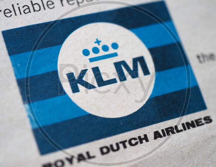 Amsterdam, Netherlands - Circa August 2019: Klm Airline Sign
