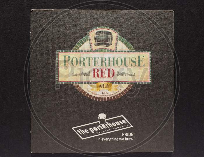 Dublin, Ireland - December 11, 2014: Beermat Of Irish Beer Porterhouse