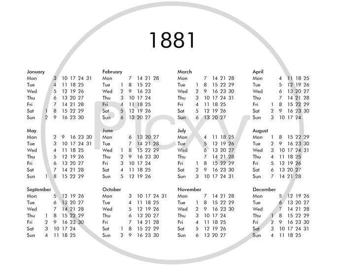 Calendar Of Year 1881