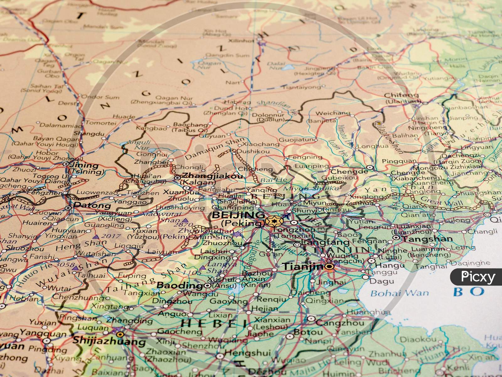 Beijing, China - Circa May 2016: Detail Of A Map Of The City With Selective Focus On Town Name