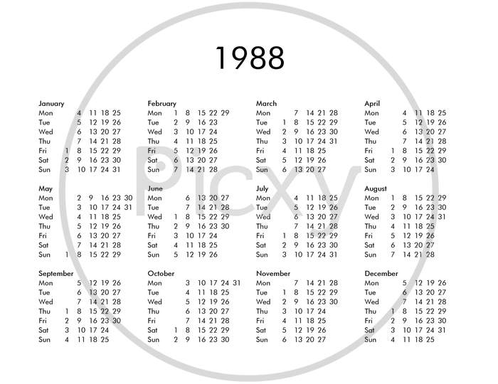 Image of Calendar Of Year 1988-VX911173-Picxy