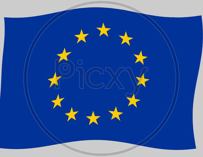 Flag Of The European Union (Eu) Flying In The Wind
