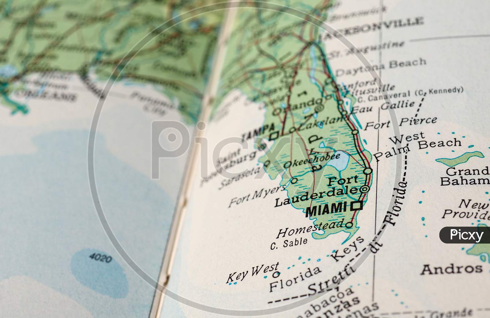 Miami, Usa - Circa April 2016: Detail Of A Map Of The City With Selective Focus On Town Name