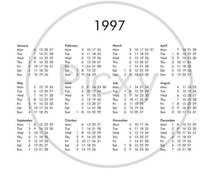 Calendar Of Year 1997