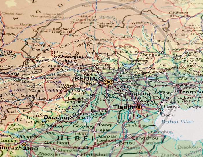 Beijing, China - Circa May 2016: Detail Of A Map Of The City With Selective Focus On Town Name