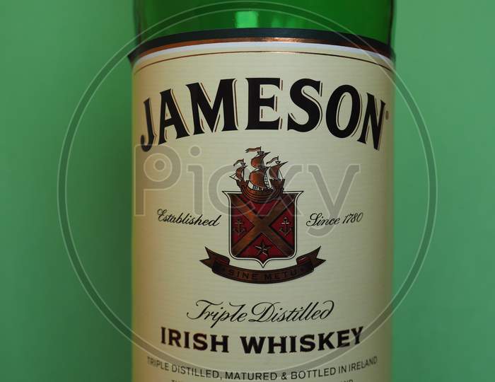 Dublin, Ireland - Circa December 2018: Jameson Irish Whiskey Bottle