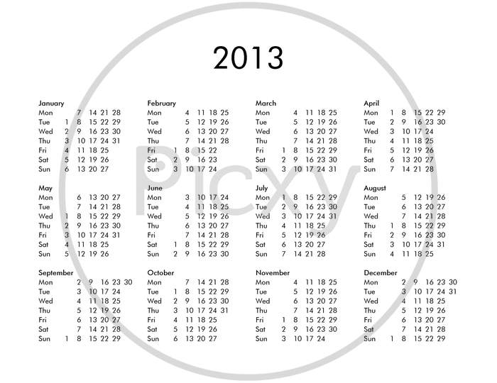 Calendar Of Year 2013