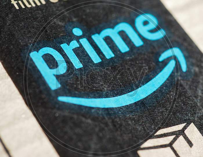 Seattle, Usa - Circa December 2017: Amazon Prime Label On A Parcel