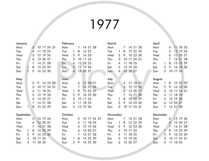 Calendar Of Year 1977