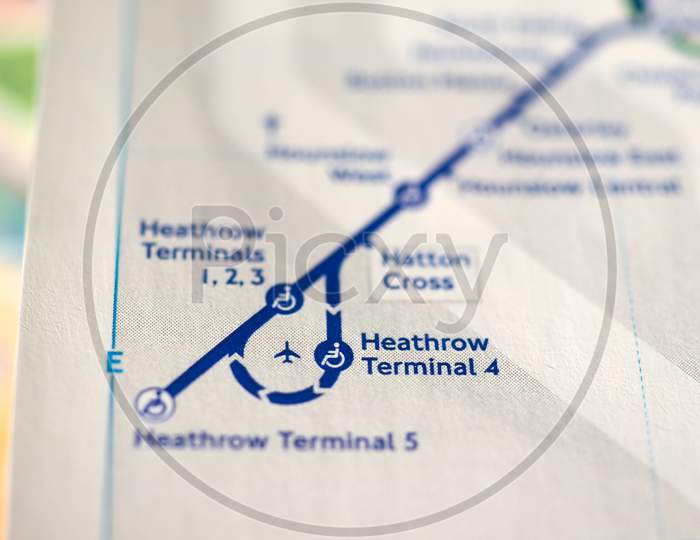 London, Uk - Circa 2018: Map Of London Underground Tube Stations With Selective Focus On Heathrow Airport Station