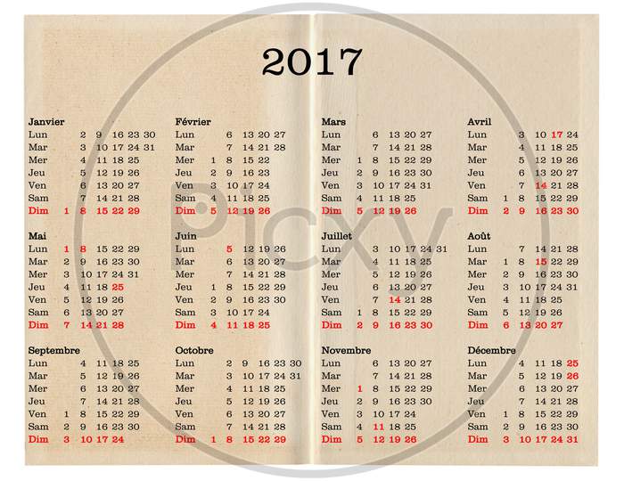Year 2017 Calendar - France