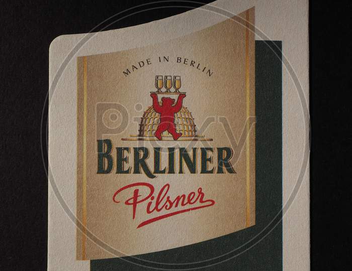 Berlin, Germany - December 11, 2014: Beermat Of German Beer Berliner Pilsner
