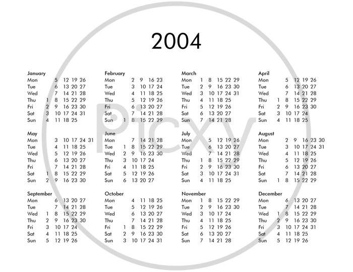 Calendar Of Year 2004