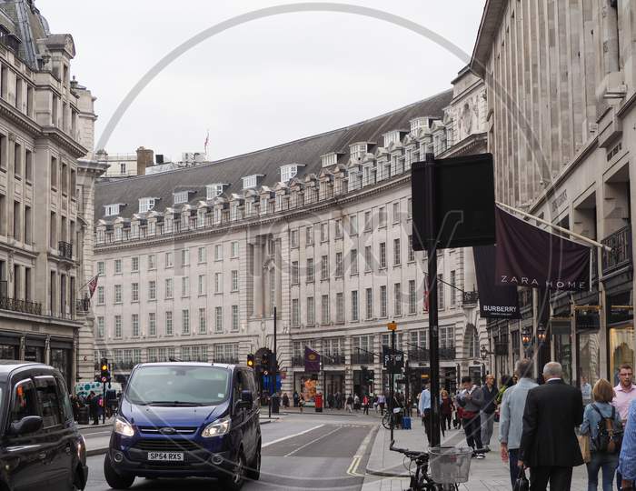 London, Uk - Circa September 2019: People In Regent Street Crescent