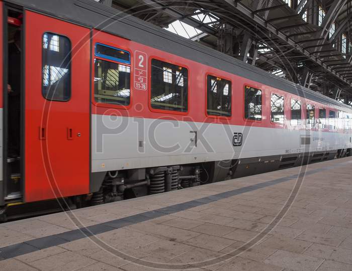 Dresden, Germany - June 12, 2014: Czech Train In Bahnhof Neustadt Station In Dresden Near The Border Between Germany And Czech Republic