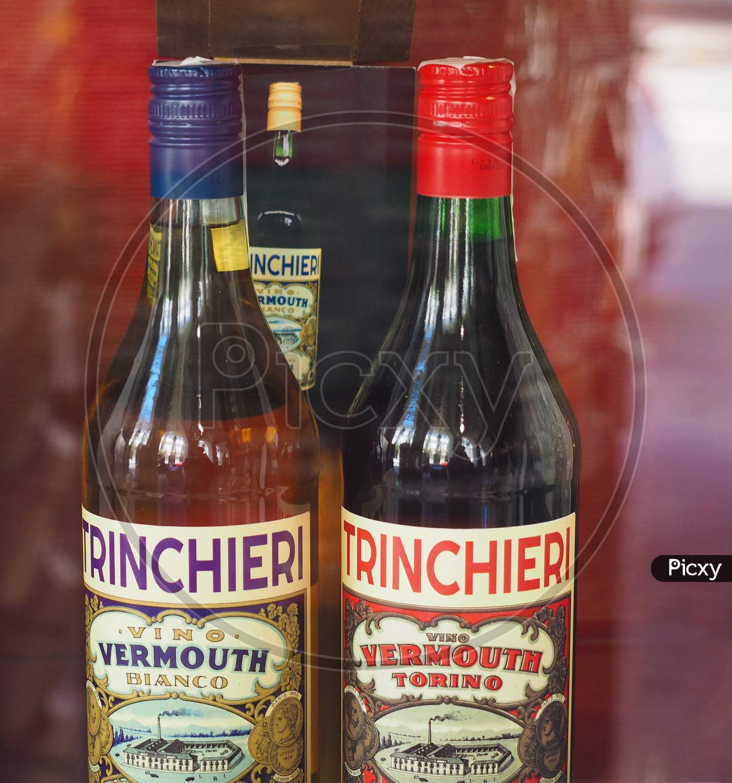 Turin, Italy - Circa May 2019: Bottles Of White And Red Trinchieri Vermouth Wine