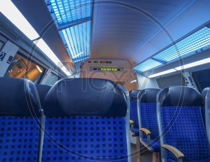 Dresden, Germany - June 10, 2014: Regional Train Interior In Saxony Germany Europe