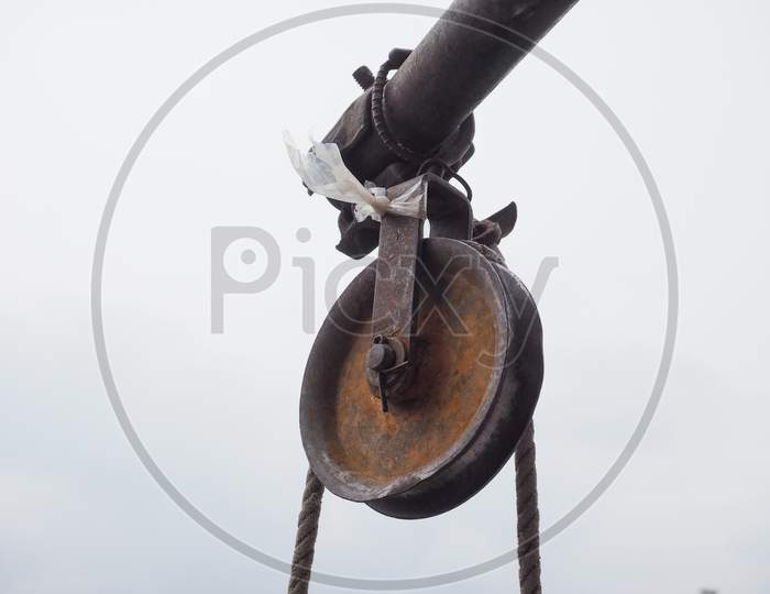 Pulley In Building Site With Copy Space