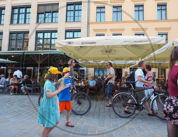 Berlin, Germany - Circa June 2019: People In Hackescher Markt Quartier