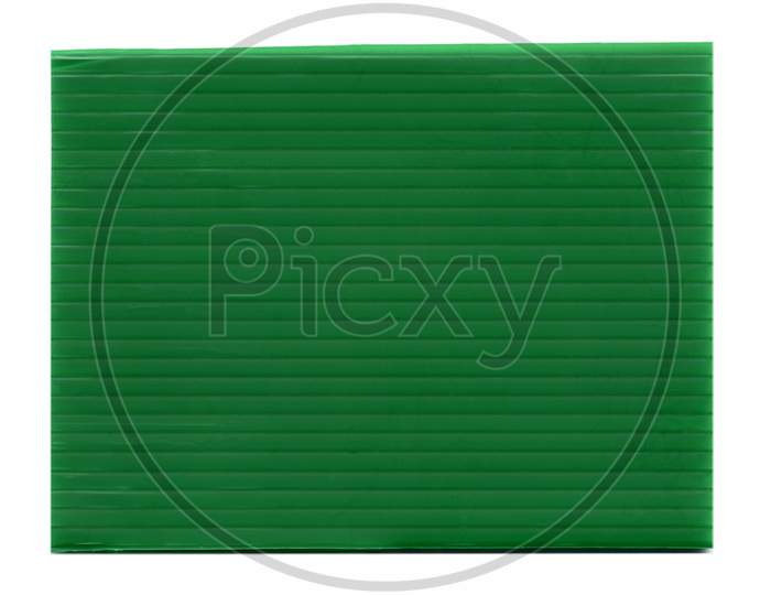 Green Corrugated Polypropylene Plastic Texture Background Isolated Over White